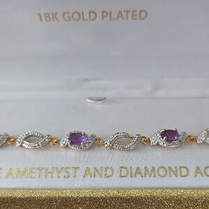 Gold Plated Amethyst and Diamond Accent Bracelet